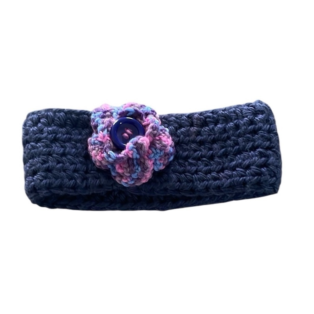 Bohemian Style Knitted Winter Navy Blue Headband.